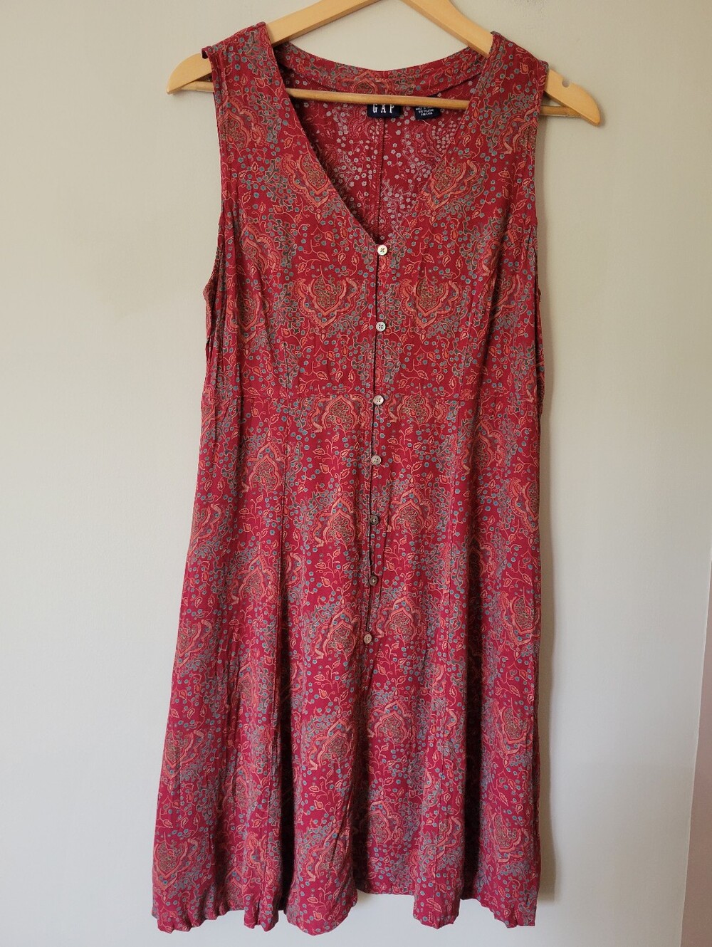 Gap Red Paisley Button-Front Sleeveless Dress